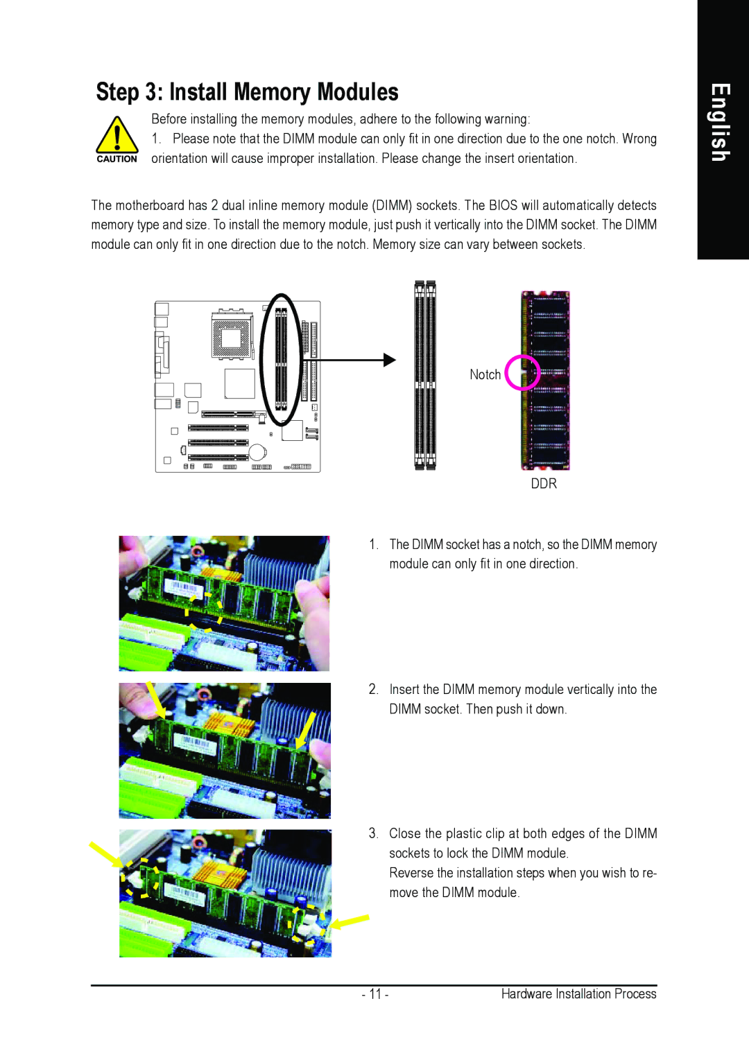 Gigabyte 7VM400AM-RZ user manual Install Memory Modules 