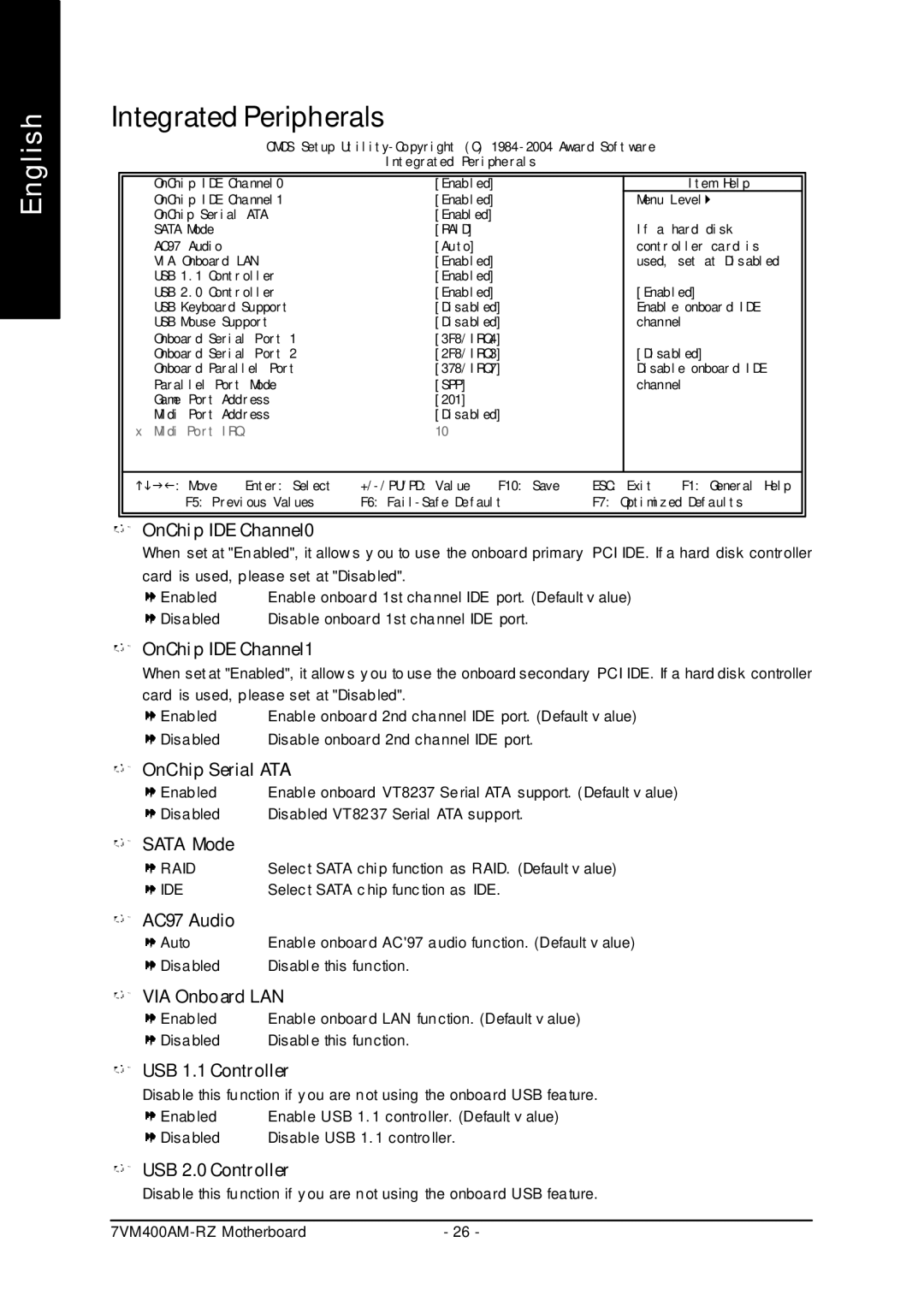 Gigabyte 7VM400AM-RZ user manual Integrated Peripherals 