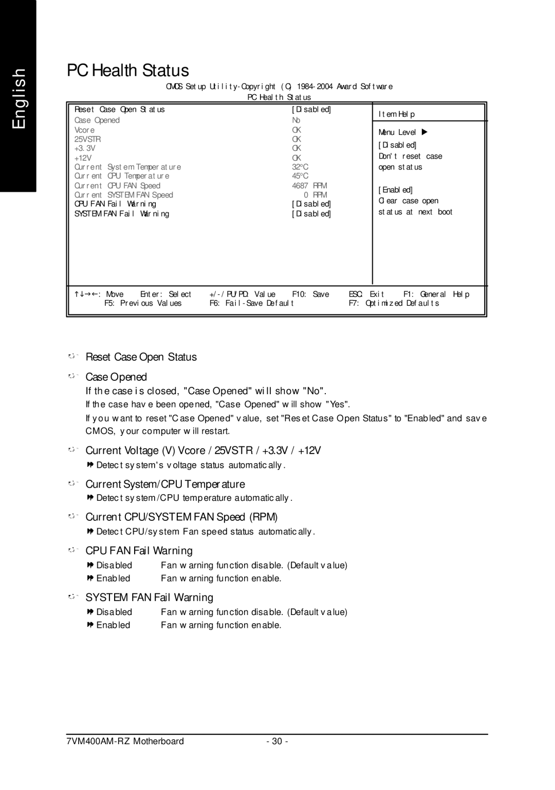 Gigabyte 7VM400AM-RZ user manual PC Health Status 