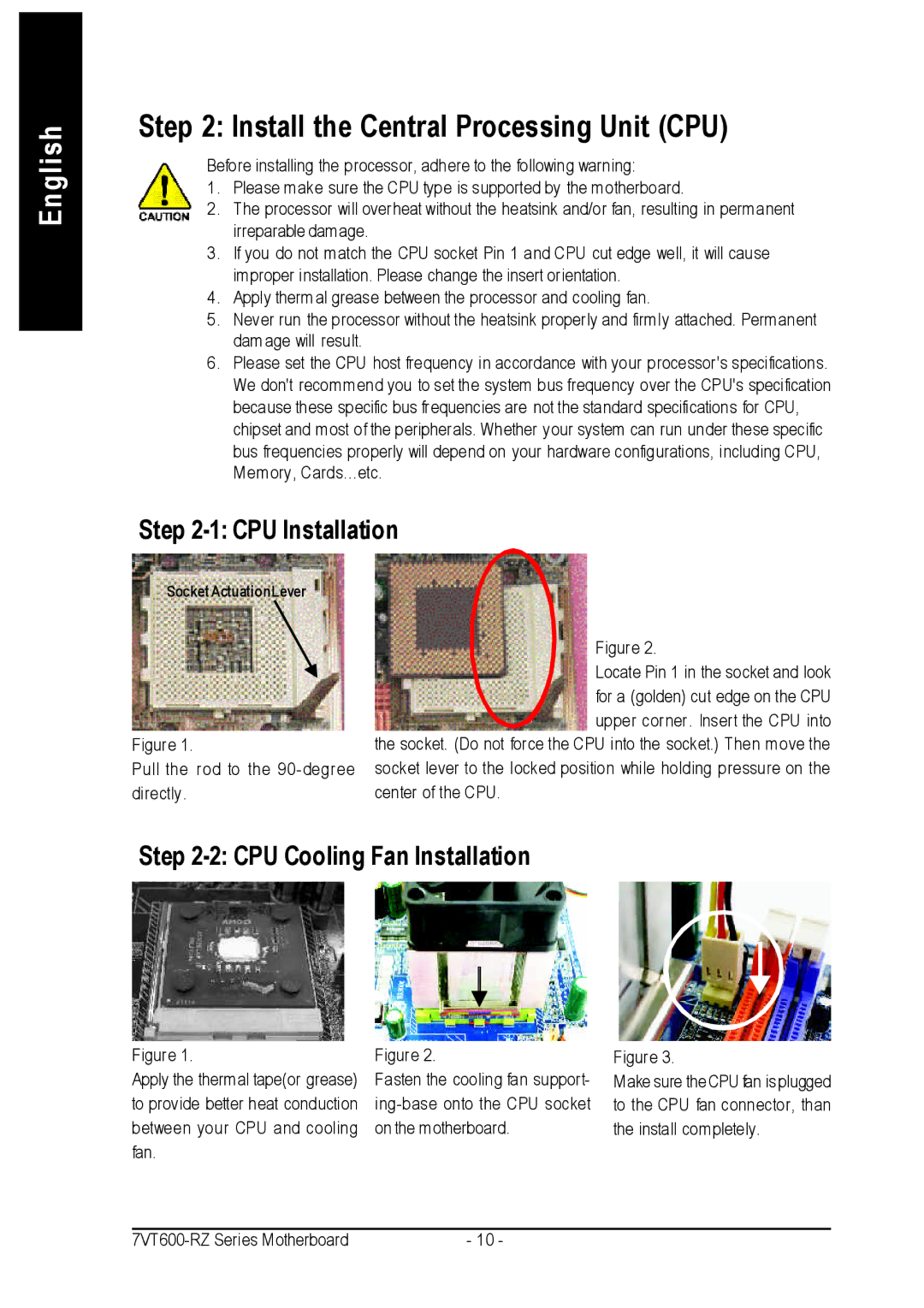 Gigabyte 7VT600-RZ-C user manual Install the Central Processing Unit CPU, CPU Installation 