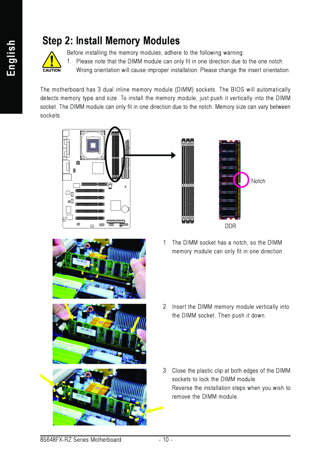 Gigabyte 8S648FX-RZ-C user manual Install Memory Modules 