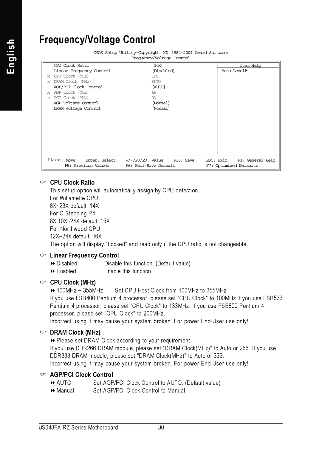 Gigabyte 8S648FX-RZ-C user manual Frequency/Voltage Control 