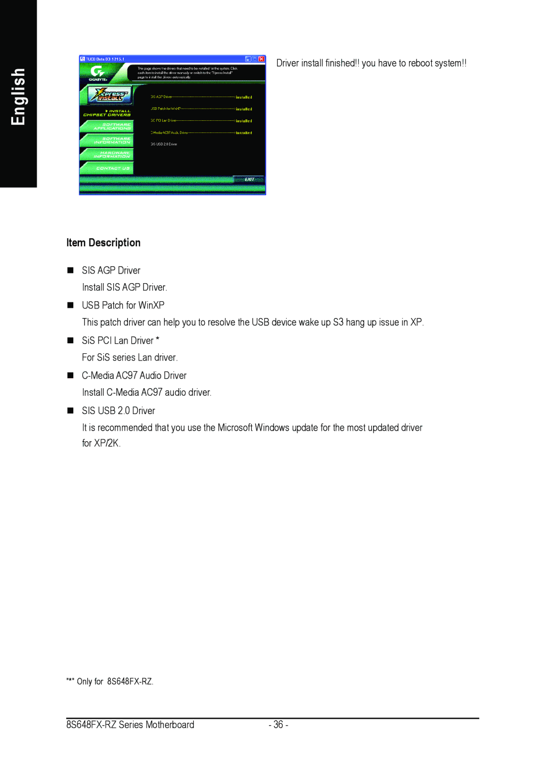 Gigabyte 8S648FX-RZ-C user manual Item Description 