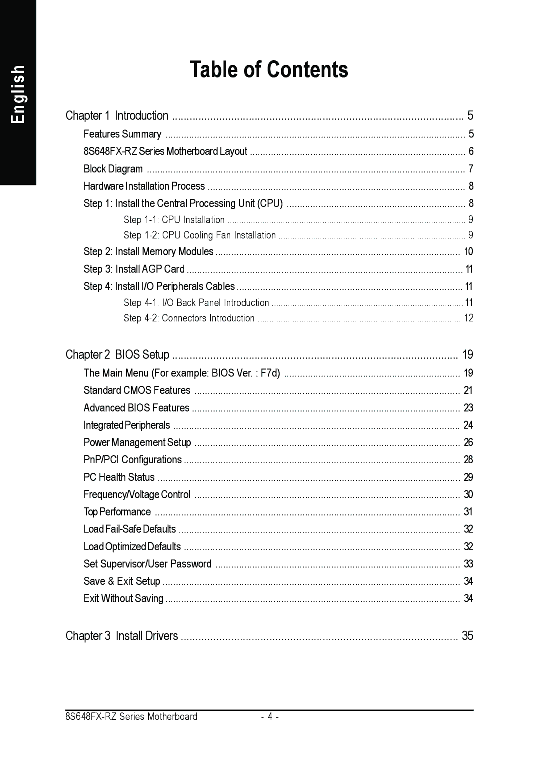 Gigabyte 8S648FX-RZ-C user manual Table of Contents 