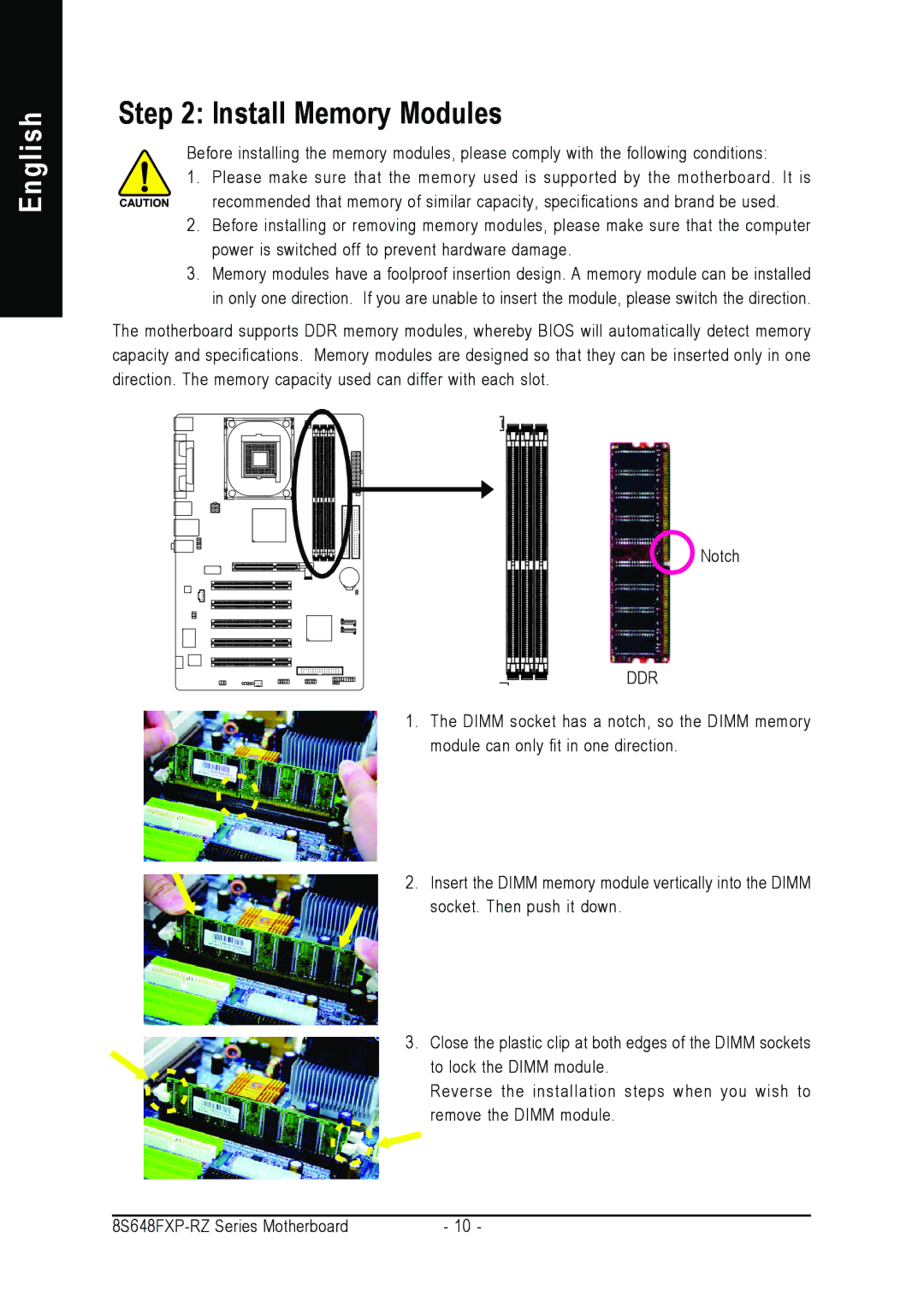 Gigabyte 8S648FXP-RZ-C user manual Install Memory Modules 