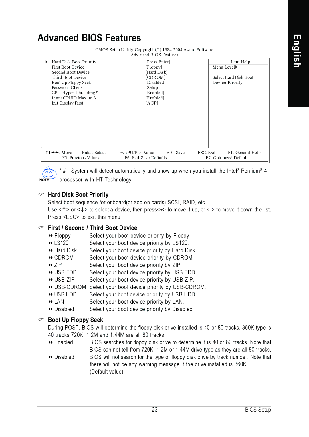 Gigabyte 8S648FXP-RZ-C user manual Advanced Bios Features, Hard Disk Boot Priority, First / Second / Third Boot Device 