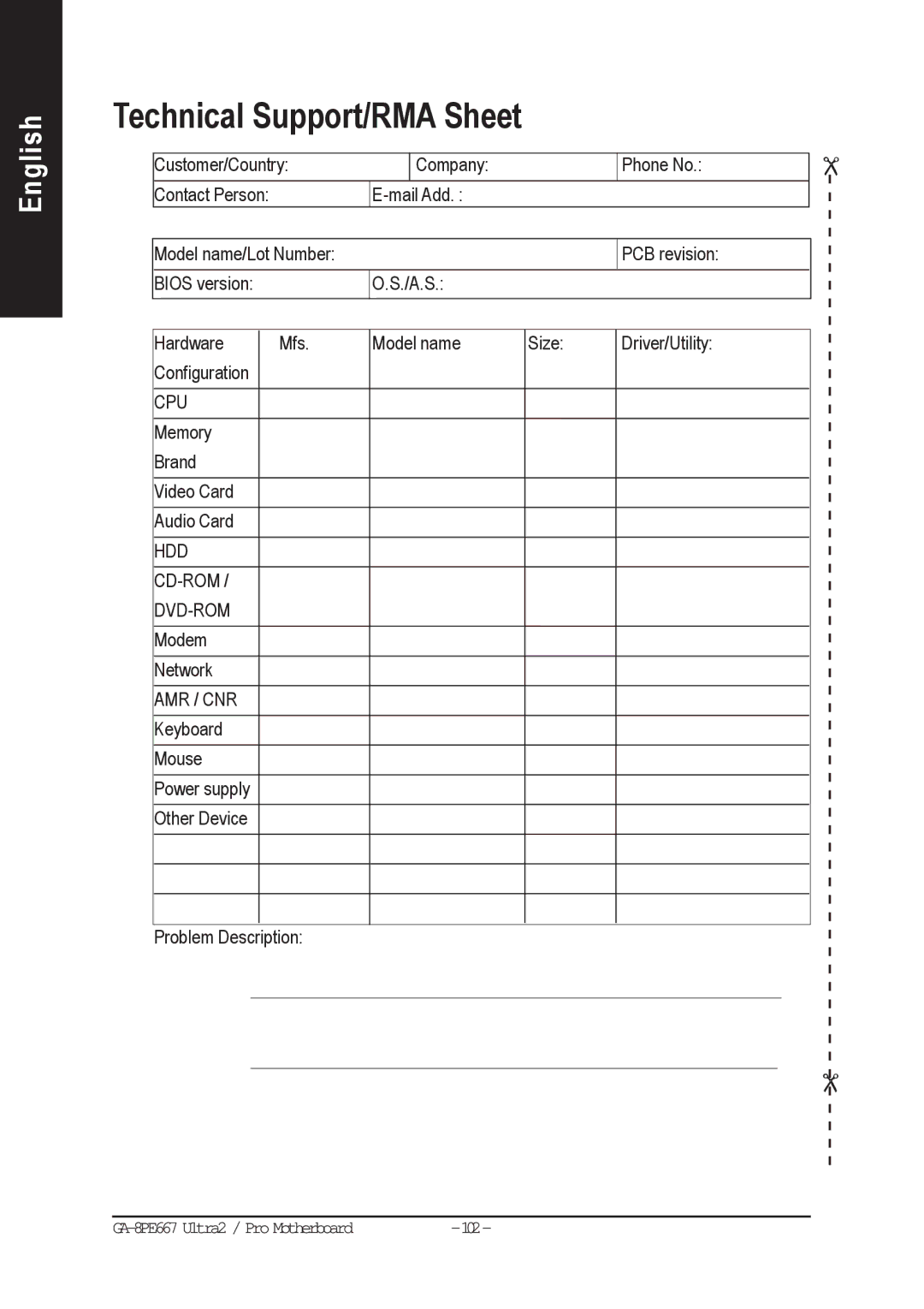 Gigabyte AGP 4X(1.5V) manual Technical Support/RMA Sheet 