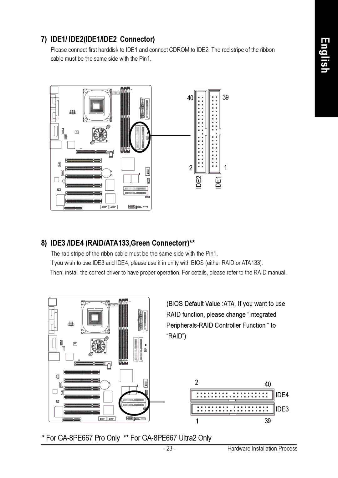 Gigabyte AGP 4X(1.5V) manual IDE1/ IDE2IDE1/IDE2 Connector, IDE3 /IDE4 RAID/ATA133,Green Connectorr 