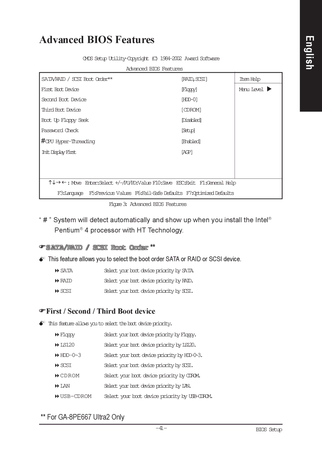 Gigabyte AGP 4X(1.5V) manual Advanced Bios Features, First / Second / Third Boot device 