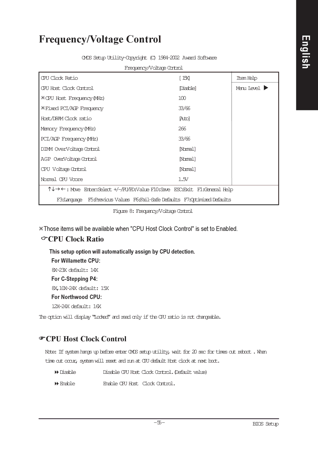 Gigabyte AGP 4X(1.5V) manual Frequency/Voltage Control, CPU Clock Ratio, CPU Host Clock Control 