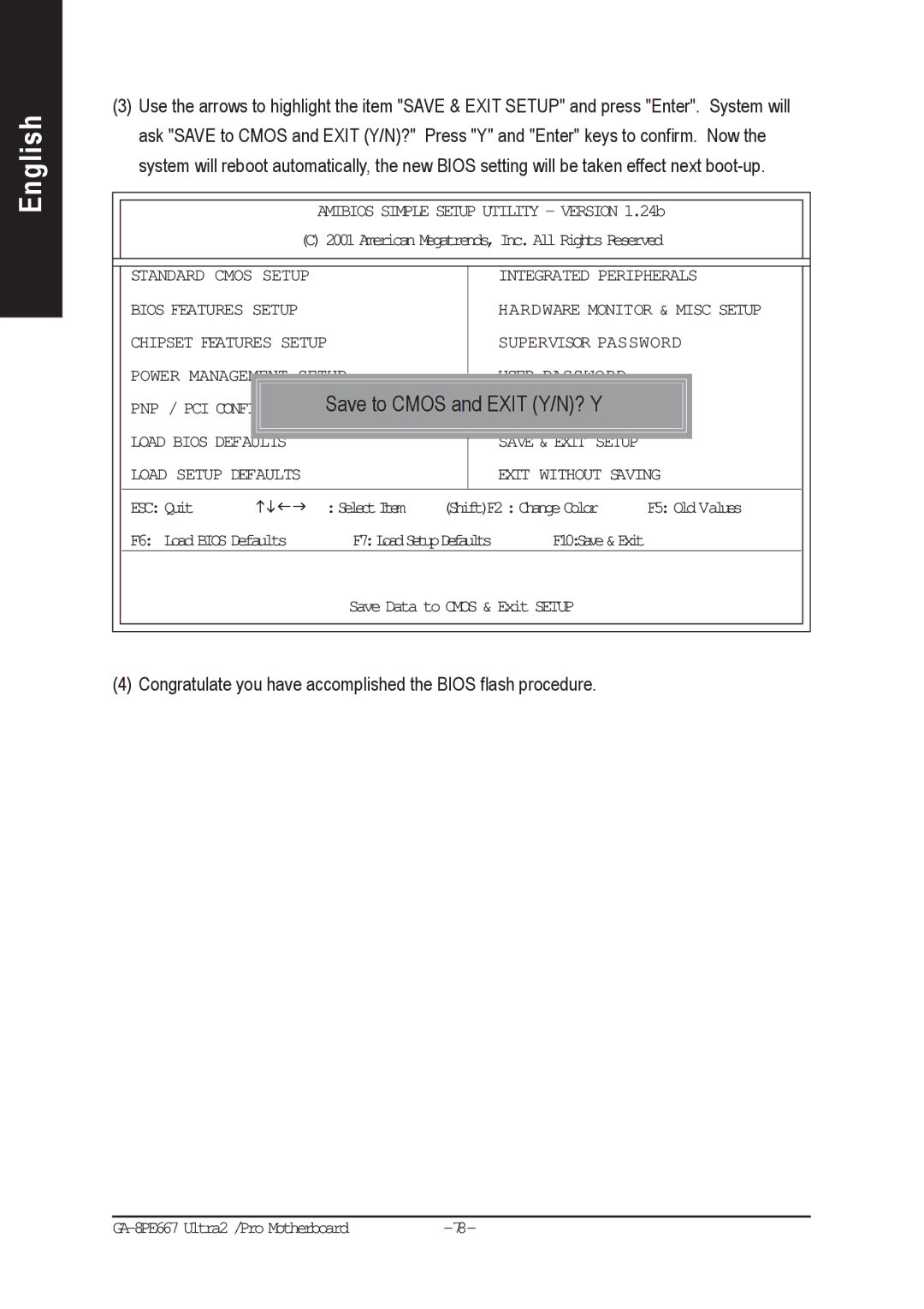 Gigabyte AGP 4X(1.5V) manual Congratulate you have accomplished the Bios flash procedure 