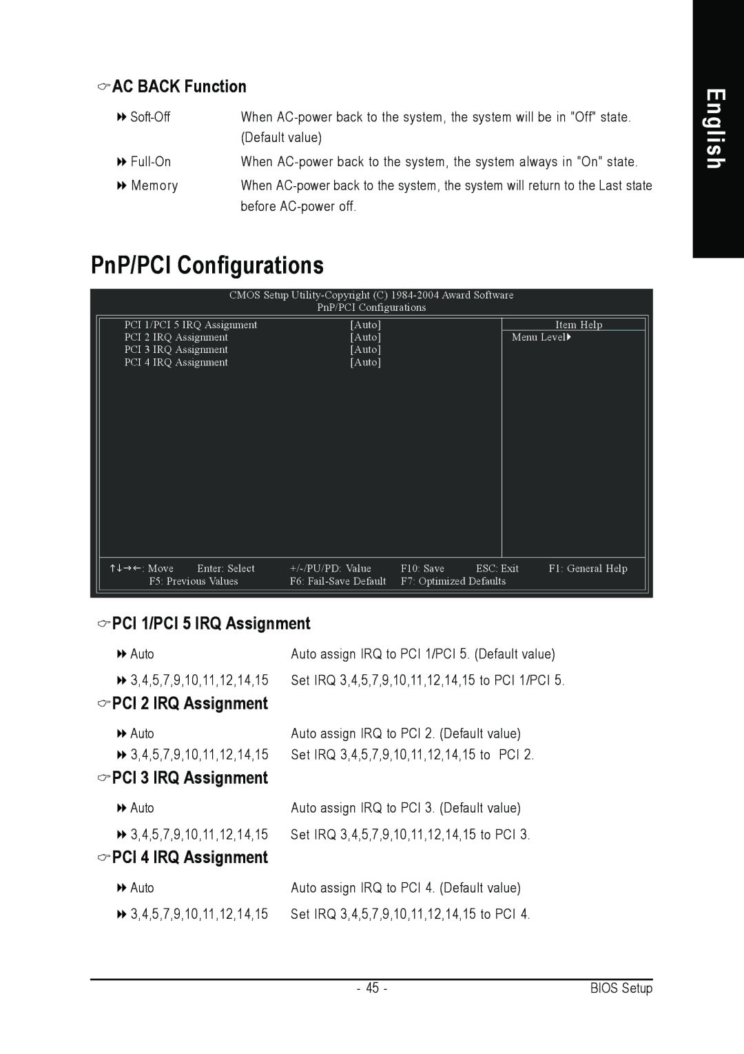 Gigabyte AGP 4X/8X manual PnP/PCI Configurations, AC Back Function 