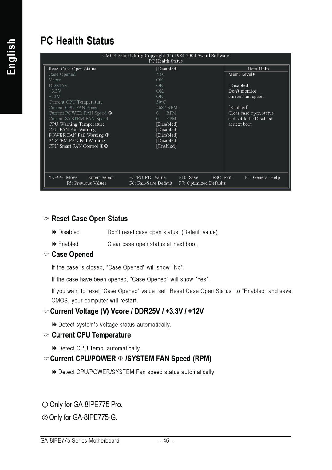 Gigabyte AGP 4X/8X manual PC Health Status 