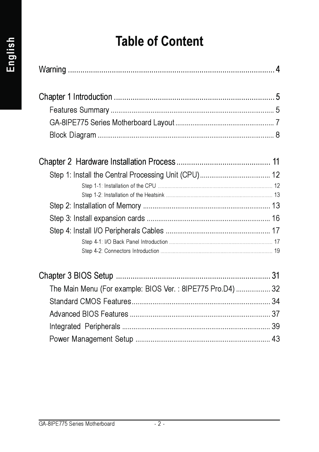 Gigabyte AGP 4X/8X manual Table of Content 