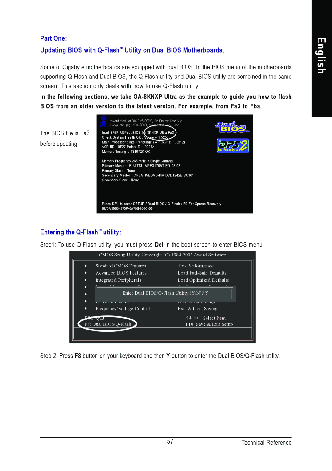 Gigabyte AGP 4X/8X manual Entering the Q-FlashTMutility 