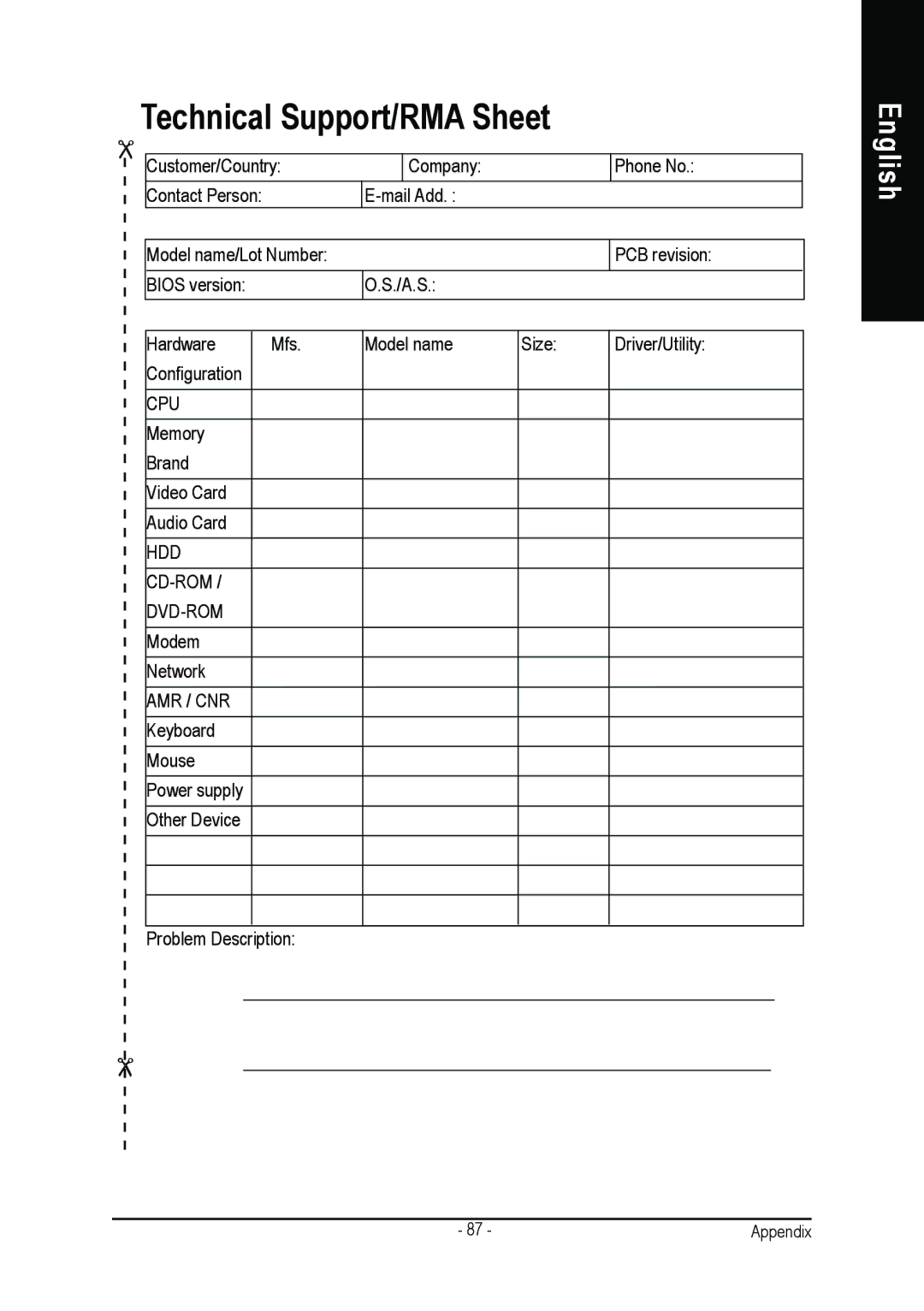 Gigabyte AGP 4X/8X manual Technical Support/RMA Sheet 