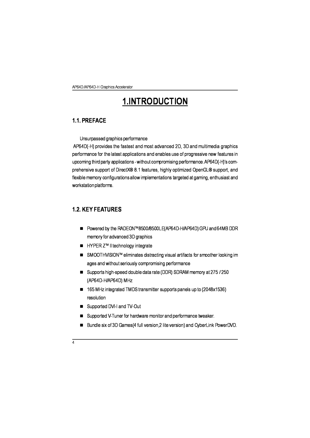 Gigabyte AP64D-H user manual Introduction, Preface, Key Features 