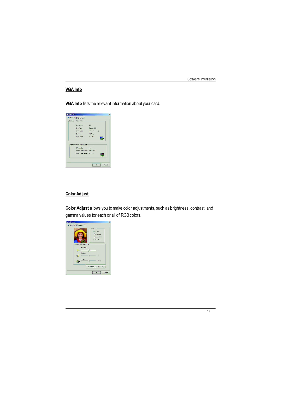 Gigabyte AP64D-H user manual VGA Info, Color Adjust 