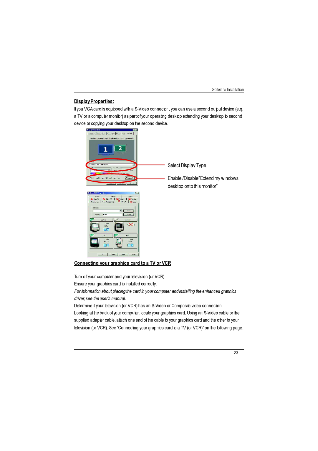 Gigabyte AP64D-H user manual Display Properties, Connecting your graphics card to a TV or VCR 