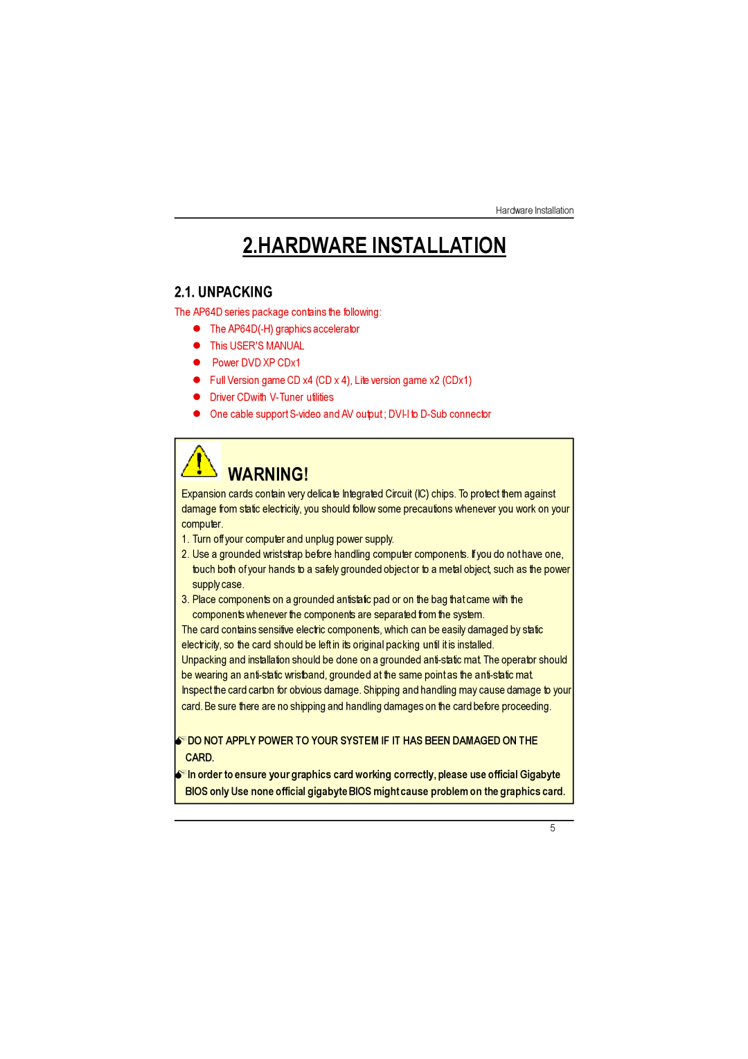 Gigabyte AP64D-H user manual Hardware Installation, Unpacking 