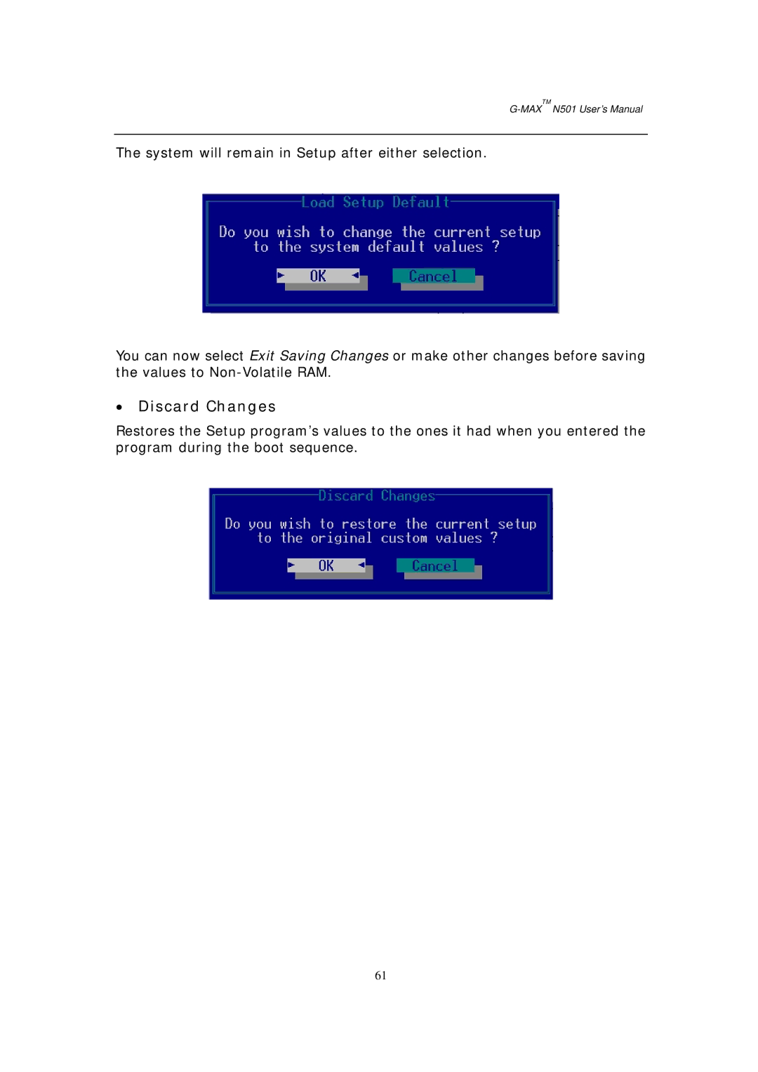 Gigabyte G-MAX N501 user manual Discard Changes 