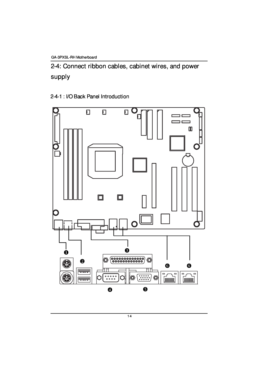 Gigabyte GA-3PXSL-RH user manual Connect ribbon cables, cabinet wires, and power supply, 2-4-1 I/O Back Panel Introduction 
