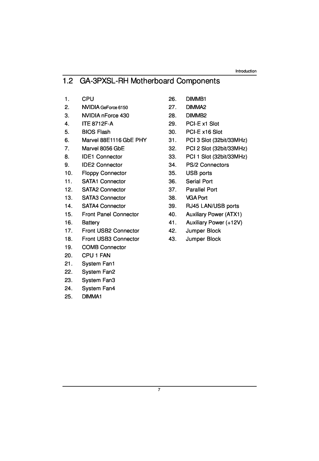 Gigabyte user manual 1.2 GA-3PXSL-RH Motherboard Components 