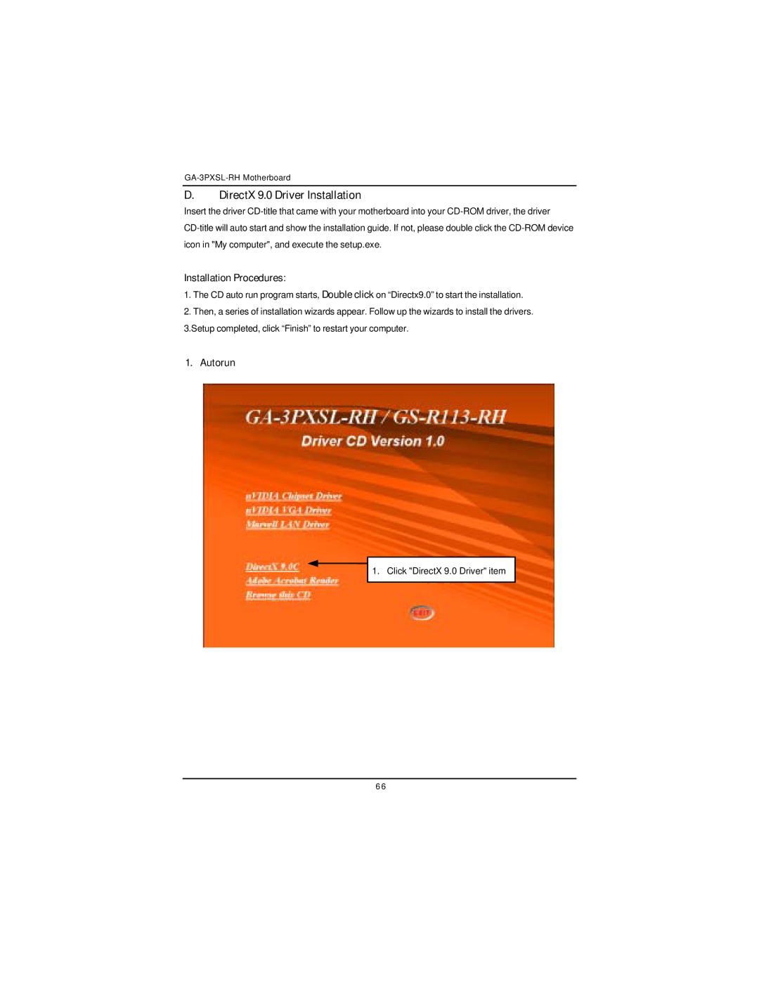 Gigabyte GA-3PXSL-RH user manual DirectX 9.0 Driver Installation 