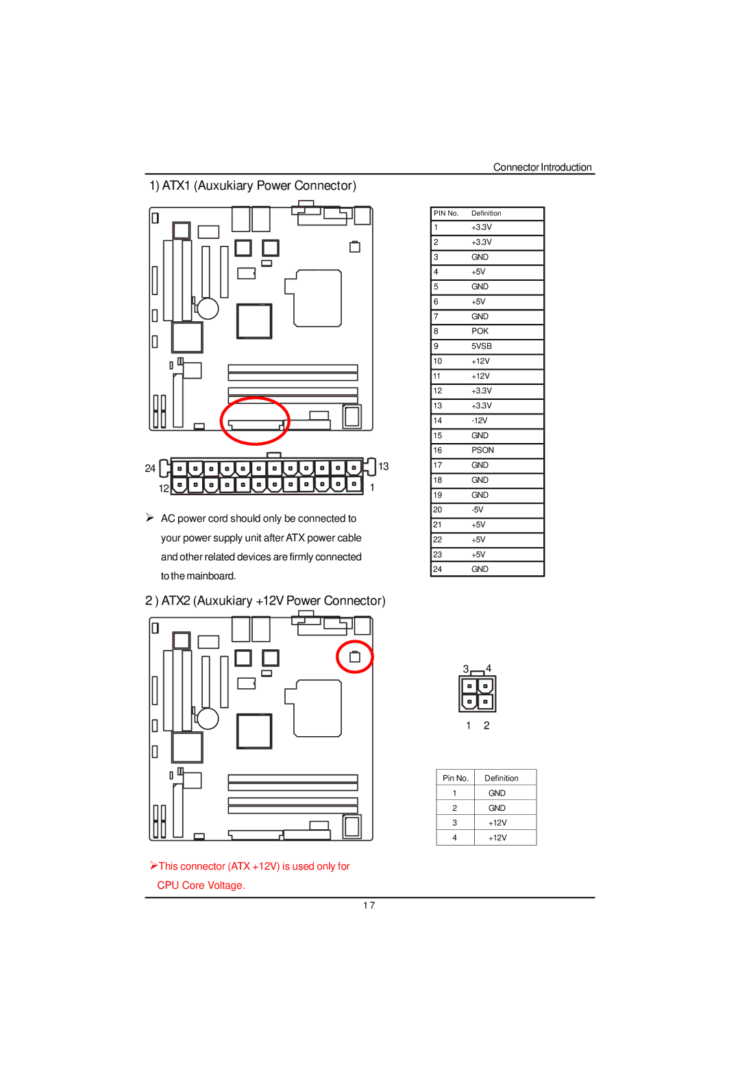 Gigabyte GA-5EASV-RH user manual ATX1 Auxukiary Power Connector, ATX2 Auxukiary +12V Power Connector 