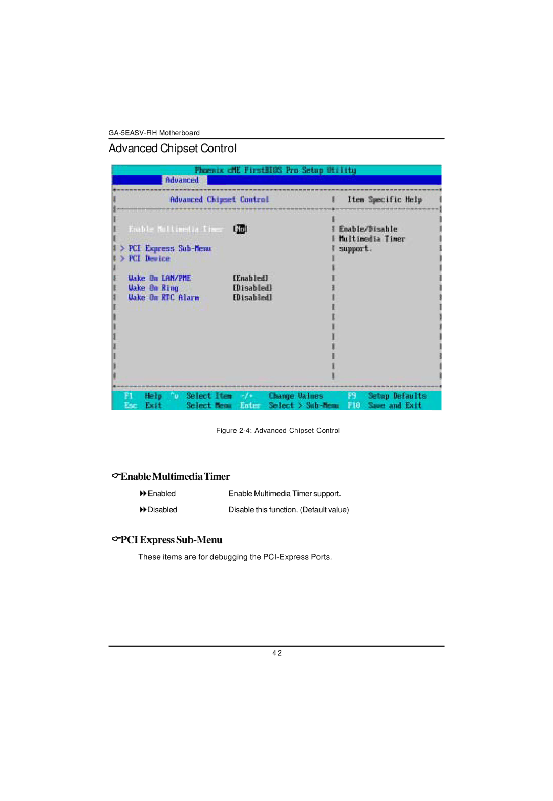 Gigabyte GA-5EASV-RH user manual Advanced Chipset Control, Enable MultimediaTimer, PCI Express Sub-Menu 