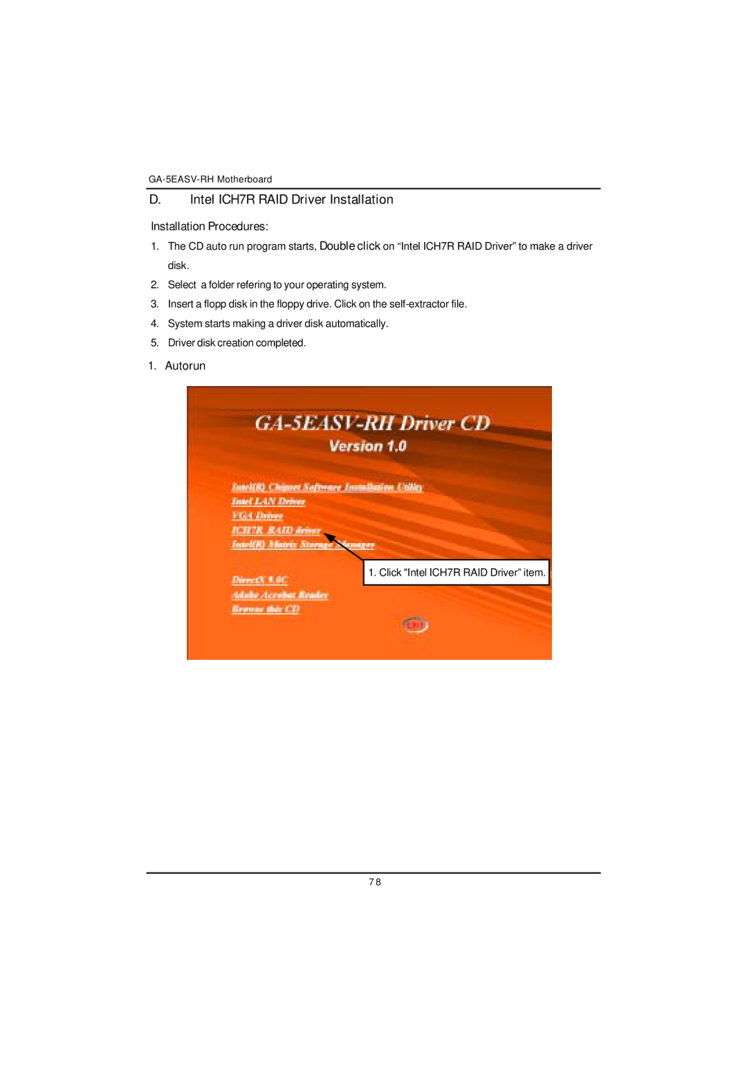 Gigabyte GA-5EASV-RH user manual Intel ICH7R RAID Driver Installation, Installation Procedures 