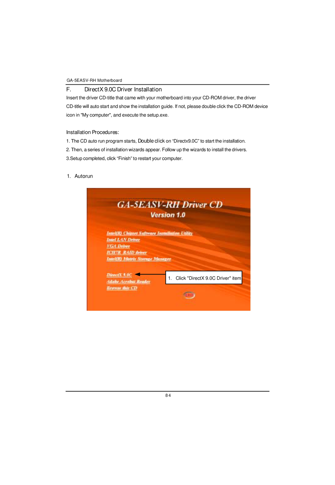 Gigabyte GA-5EASV-RH user manual DirectX 9.0C Driver Installation, Installation Procedures 