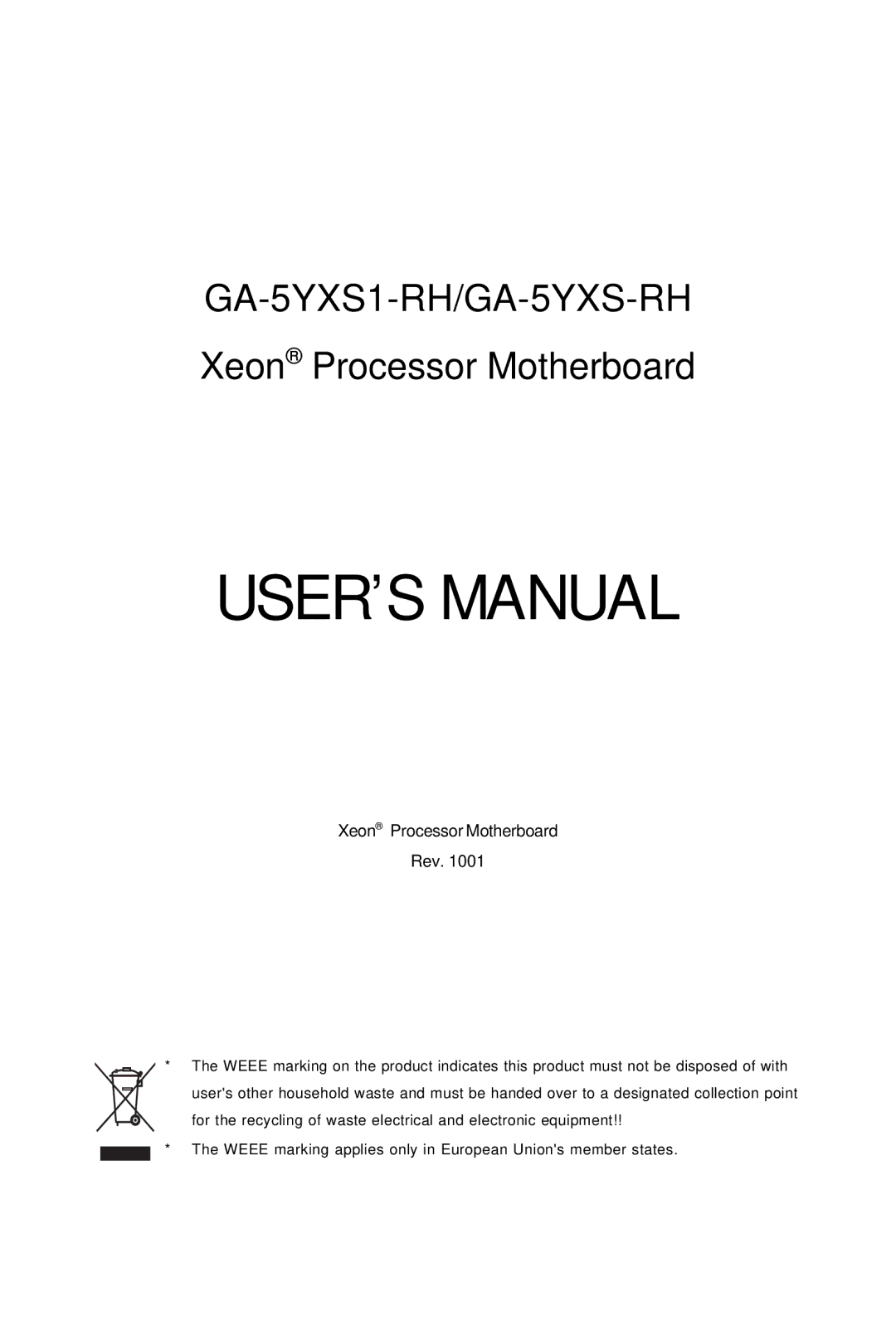 Gigabyte GA-5YXS-RH, GA-5YXS1-RH user manual USER’S Manual 