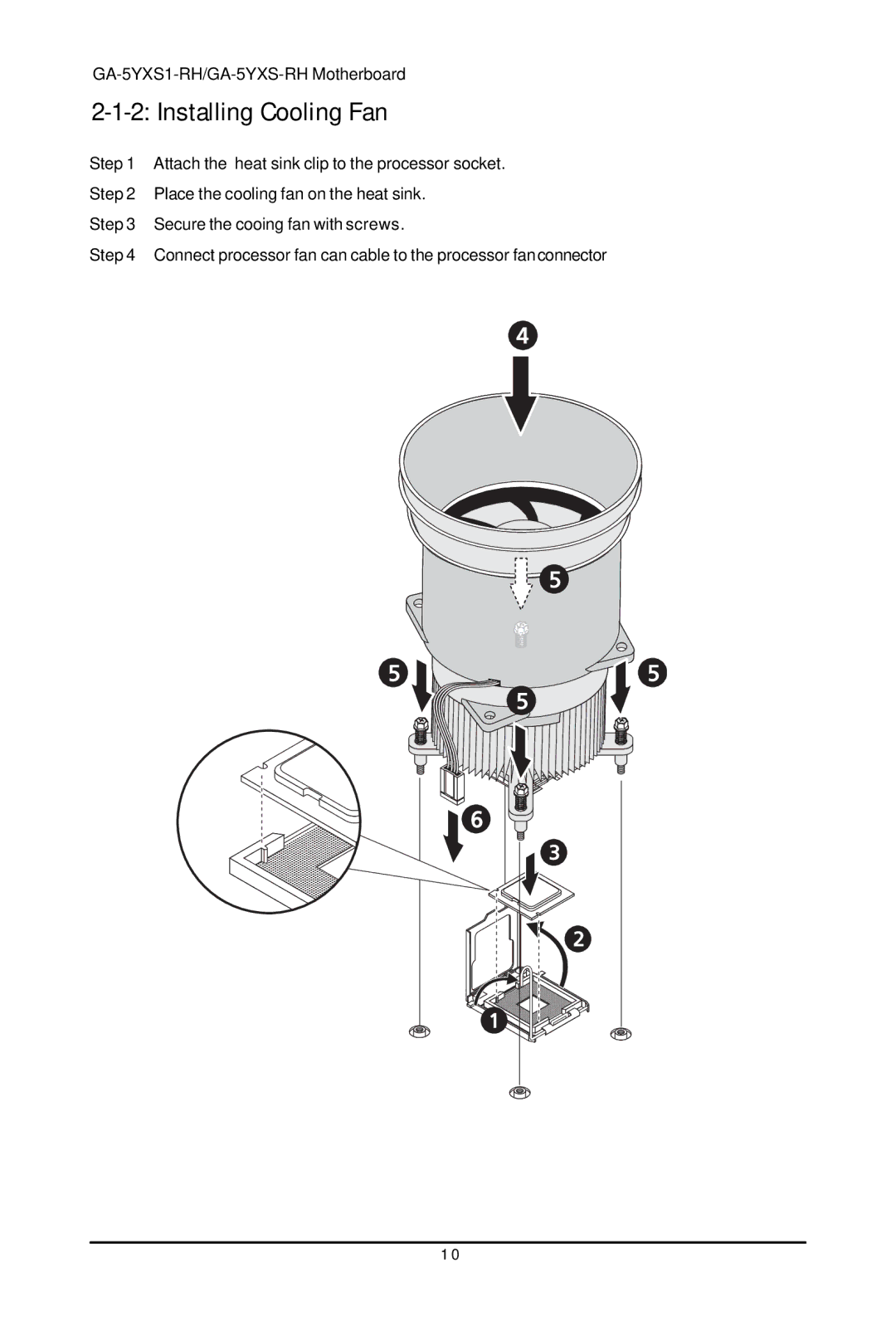 Gigabyte GA-5YXS1-RH, GA-5YXS-RH user manual Installing Cooling Fan 