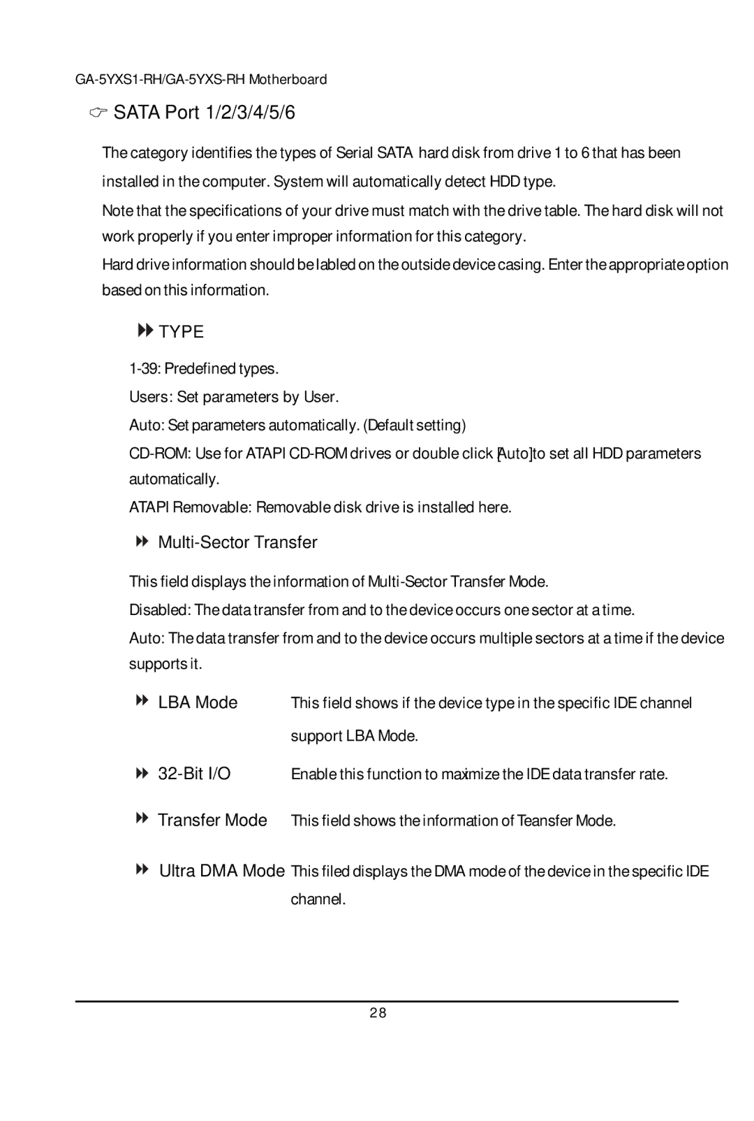 Gigabyte GA-5YXS1-RH, GA-5YXS-RH user manual Sata Port 1/2/3/4/5/6, Multi-Sector Transfer, Channel 