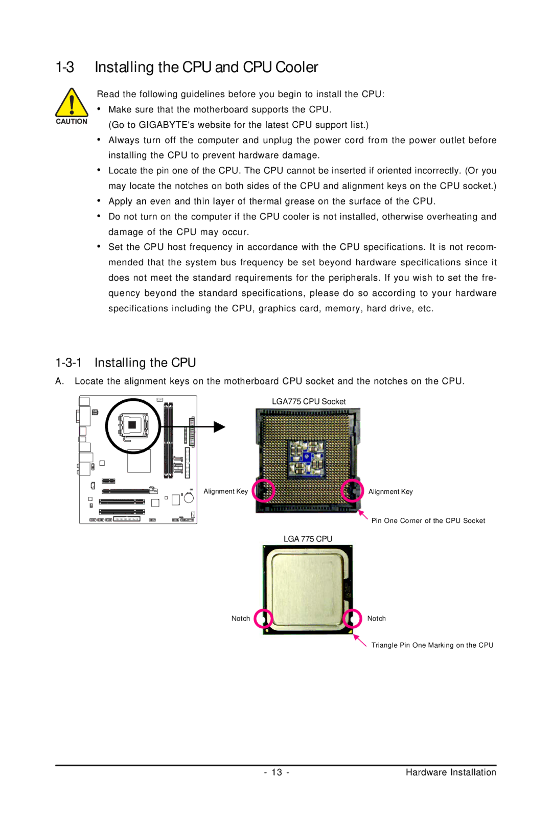 Gigabyte GA-73PVM-S2H user manual Installing the CPU and CPU Cooler 