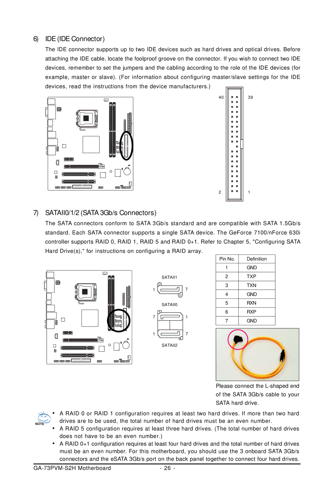 Gigabyte GA-73PVM-S2H user manual IDE IDE Connector, SATAII0/1/2 Sata 3Gb/s Connectors 