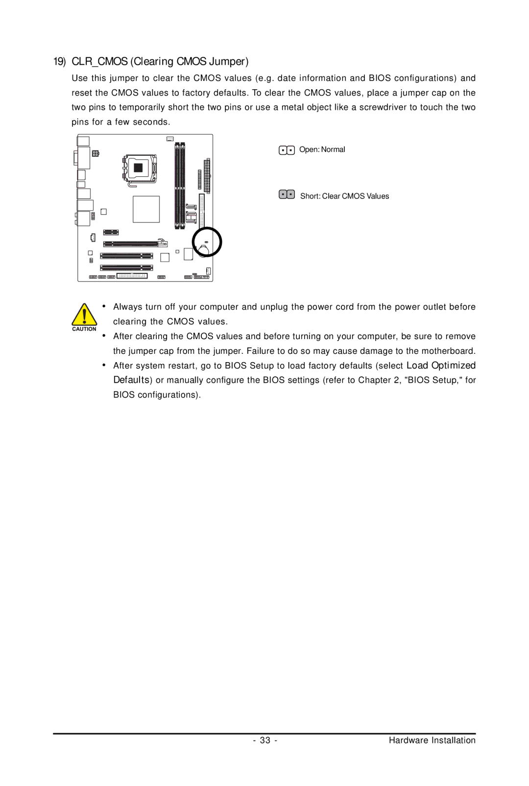 Gigabyte GA-73PVM-S2H user manual Clrcmos Clearing Cmos Jumper 