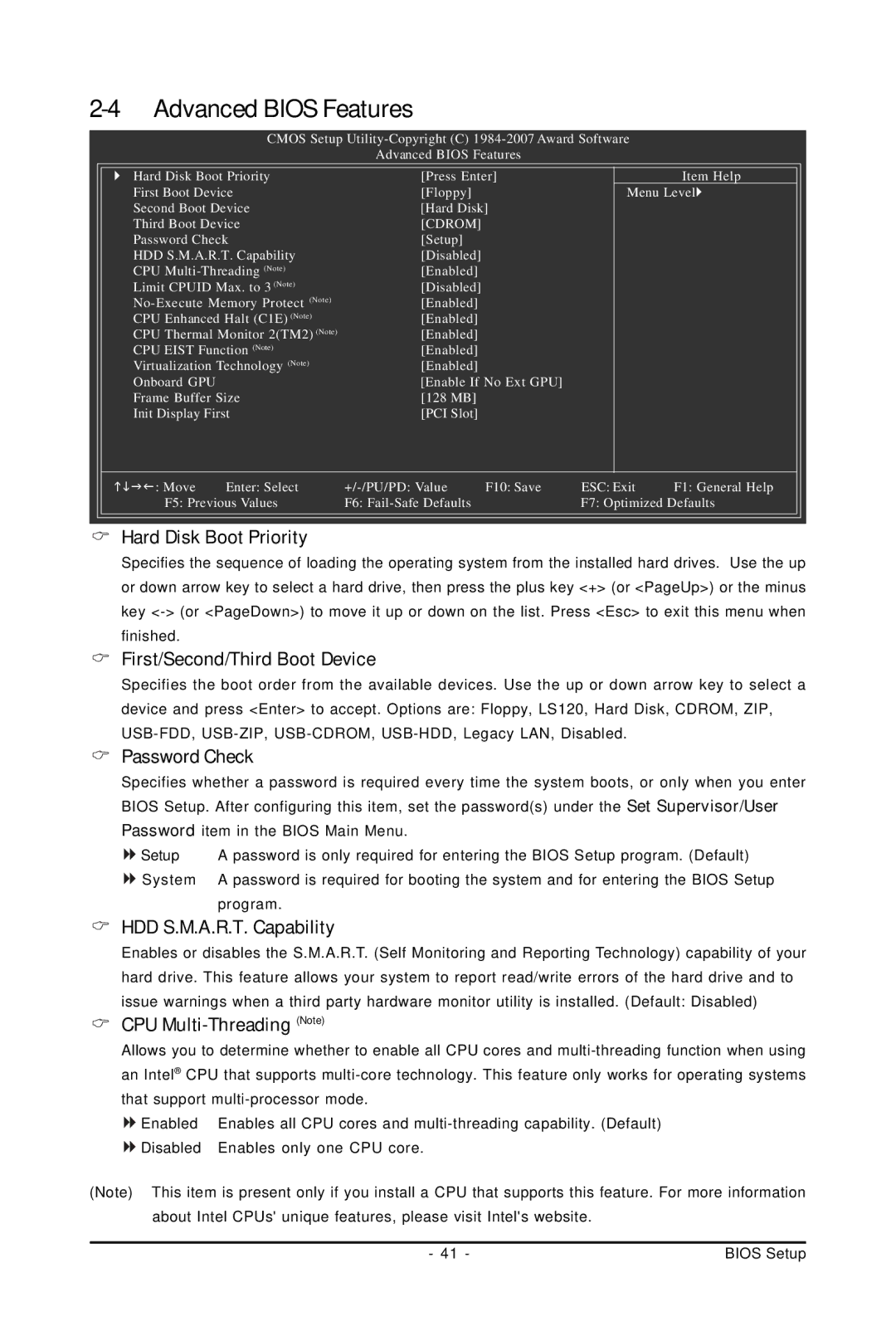 Gigabyte GA-73PVM-S2H Hard Disk Boot Priority, First/Second/Third Boot Device, Password Check, HDD S.M.A.R.T. Capability 