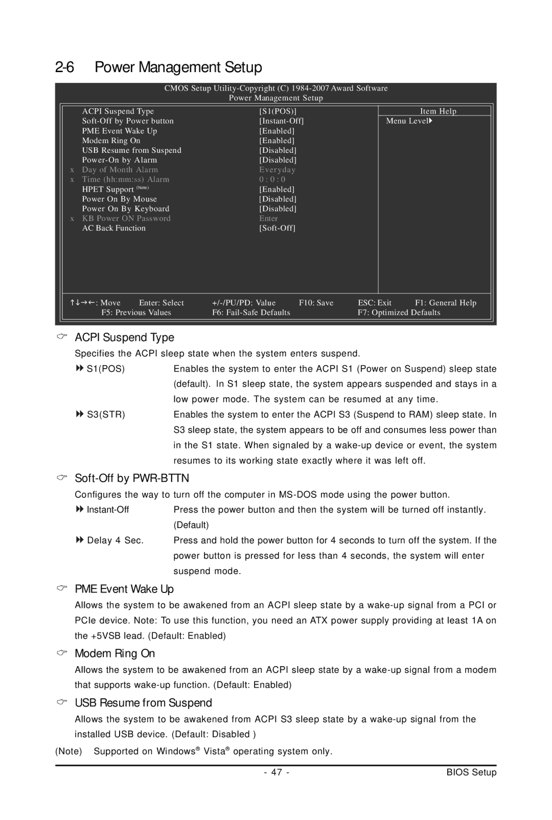 Gigabyte GA-73PVM-S2H user manual PME Event Wake Up, Modem Ring On, USB Resume from Suspend 