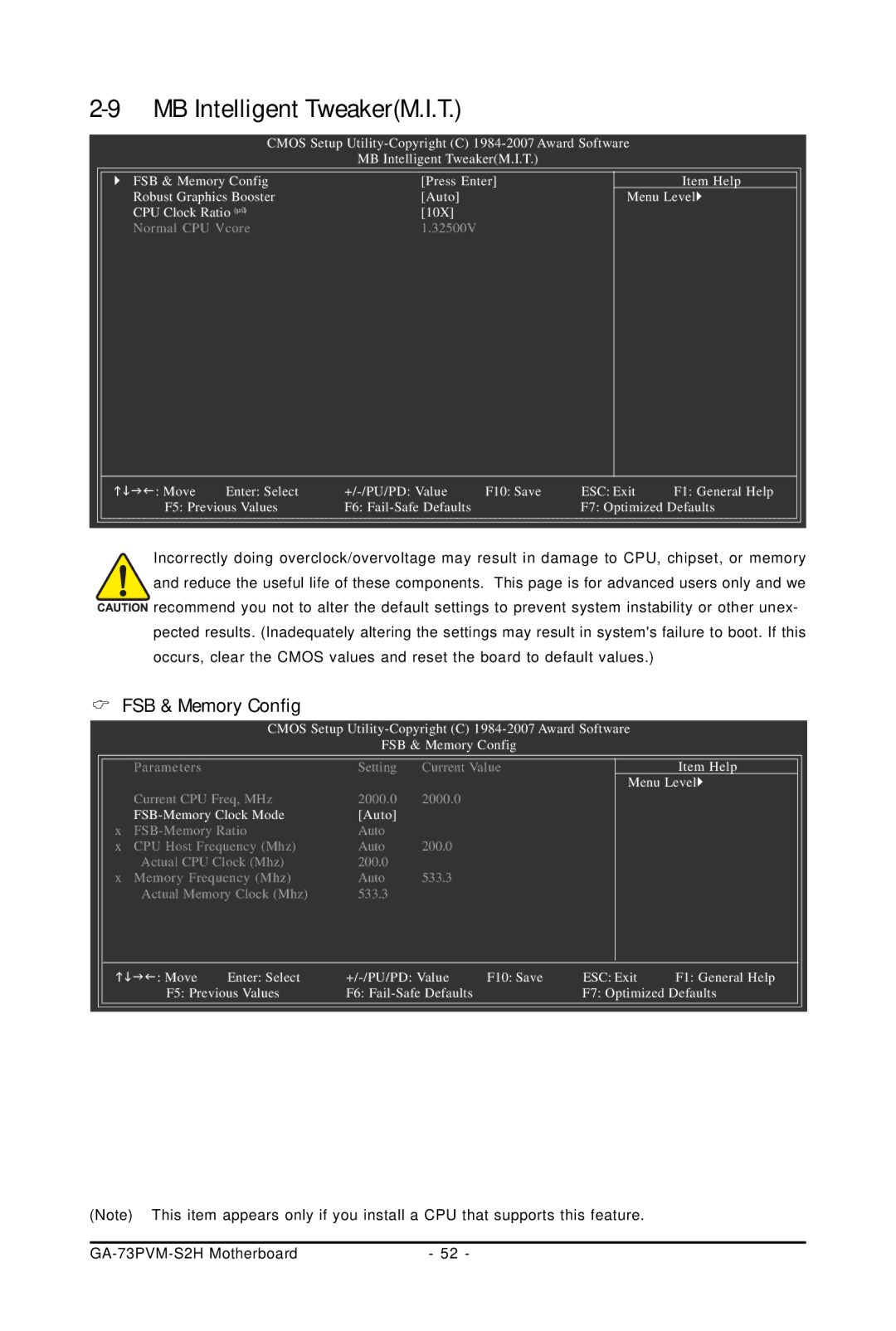 Gigabyte GA-73PVM-S2H user manual MB Intelligent TweakerM.I.T, FSB & Memory Config 