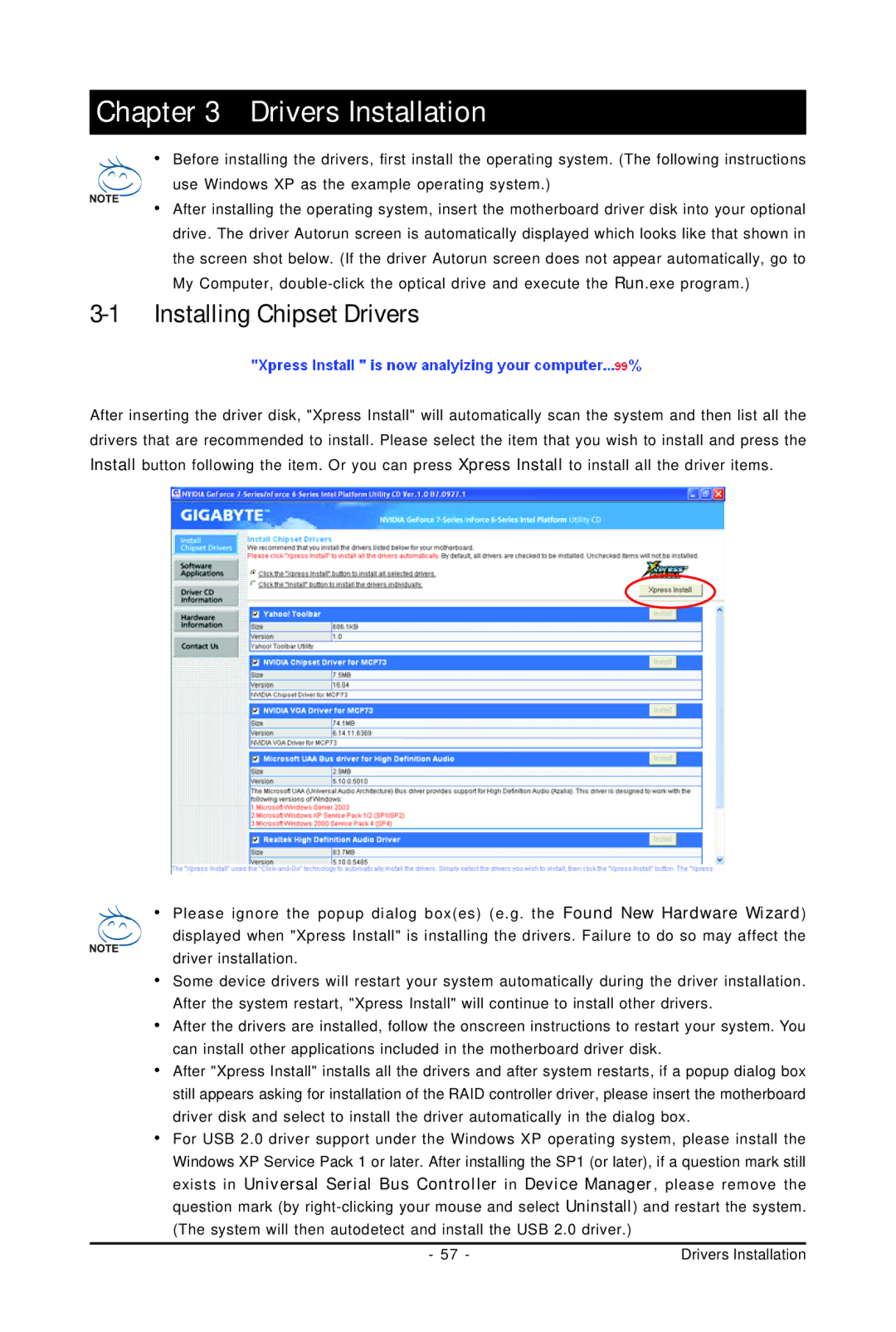 Gigabyte GA-73PVM-S2H user manual Drivers Installation, Installing Chipset Drivers 