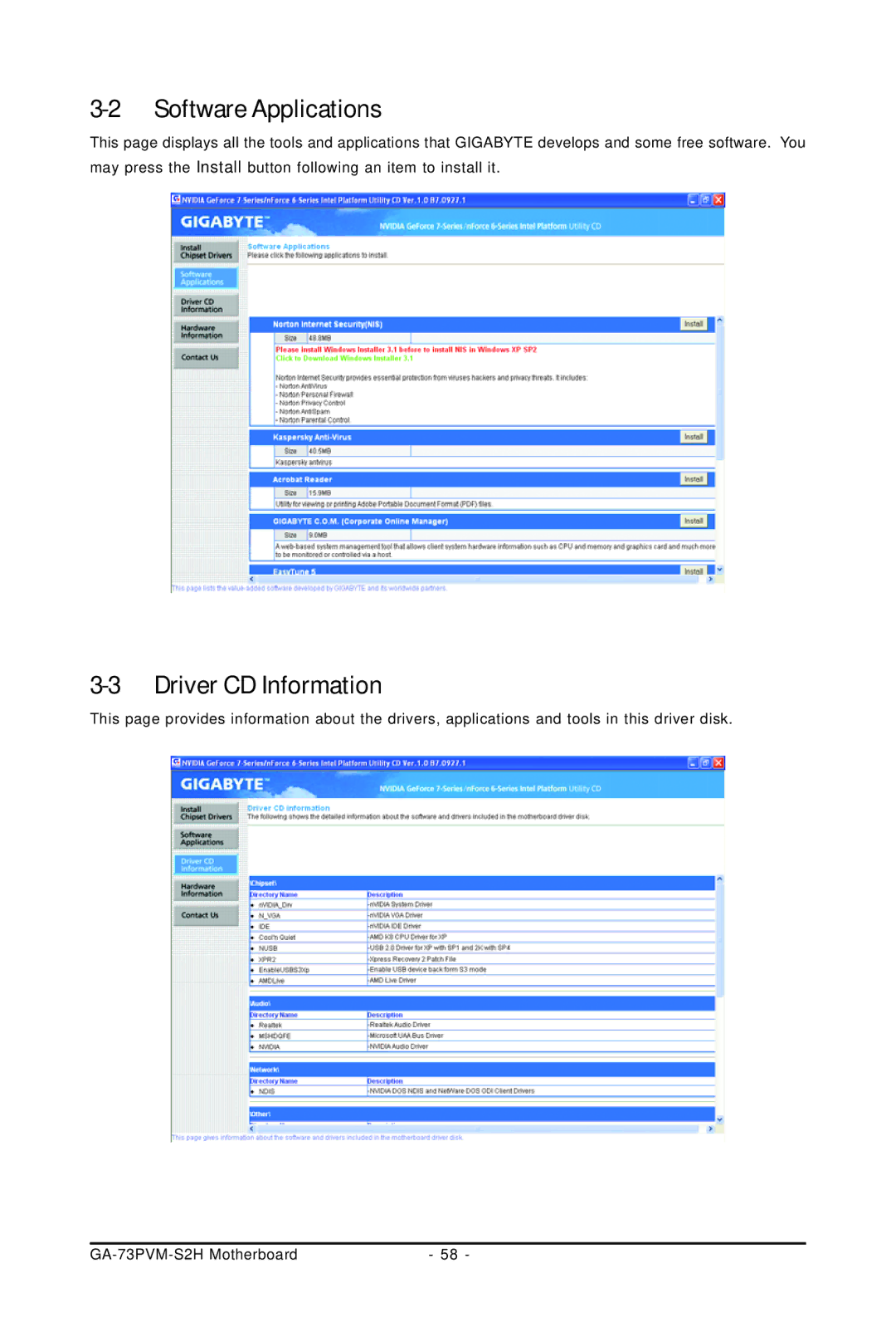 Gigabyte GA-73PVM-S2H user manual Software Applications, Driver CD Information 