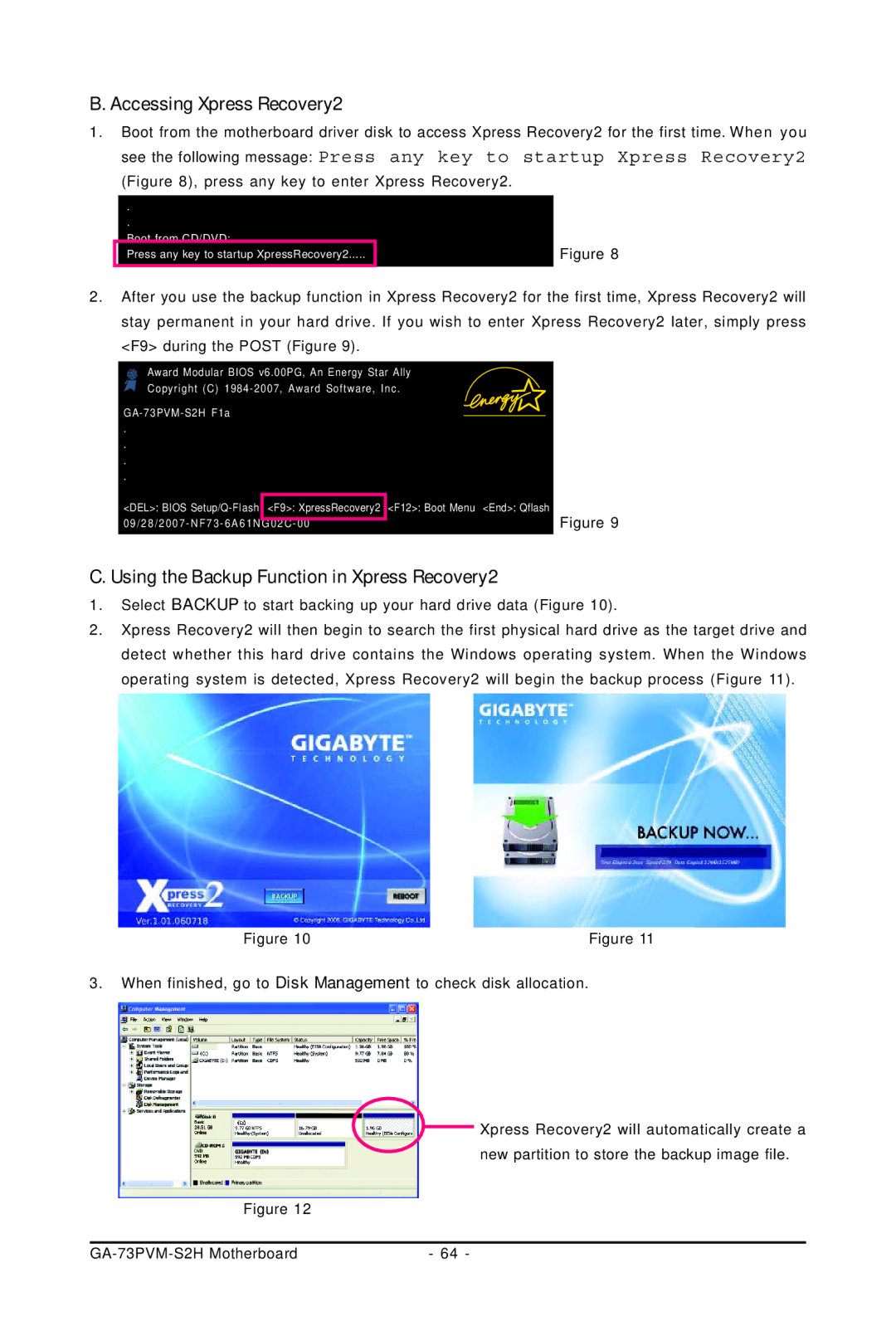 Gigabyte GA-73PVM-S2H user manual Accessing Xpress Recovery2, Using the Backup Function in Xpress Recovery2 