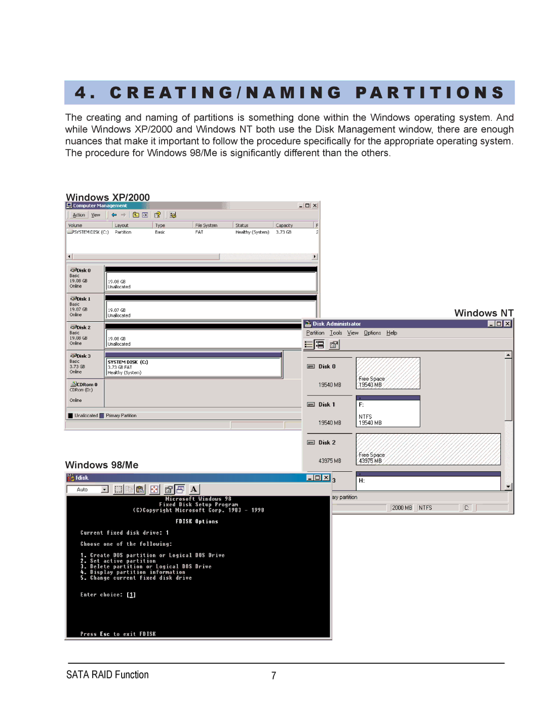 Gigabyte GA-7N400 user manual R E a T I N G / N a M I N G P a R T I T I O N S 