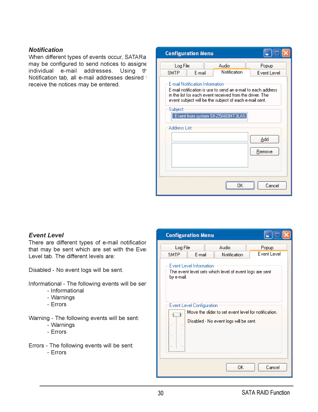 Gigabyte GA-7N400 user manual Notification, Event Level 