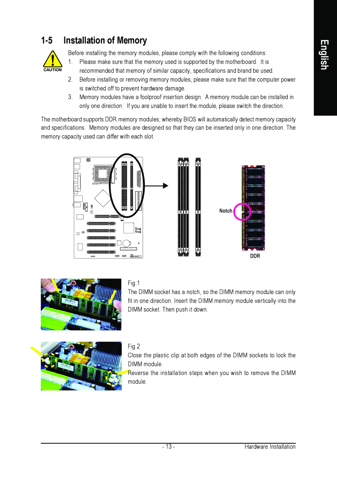 Gigabyte GA-7N400S-L user manual Installation of Memory 