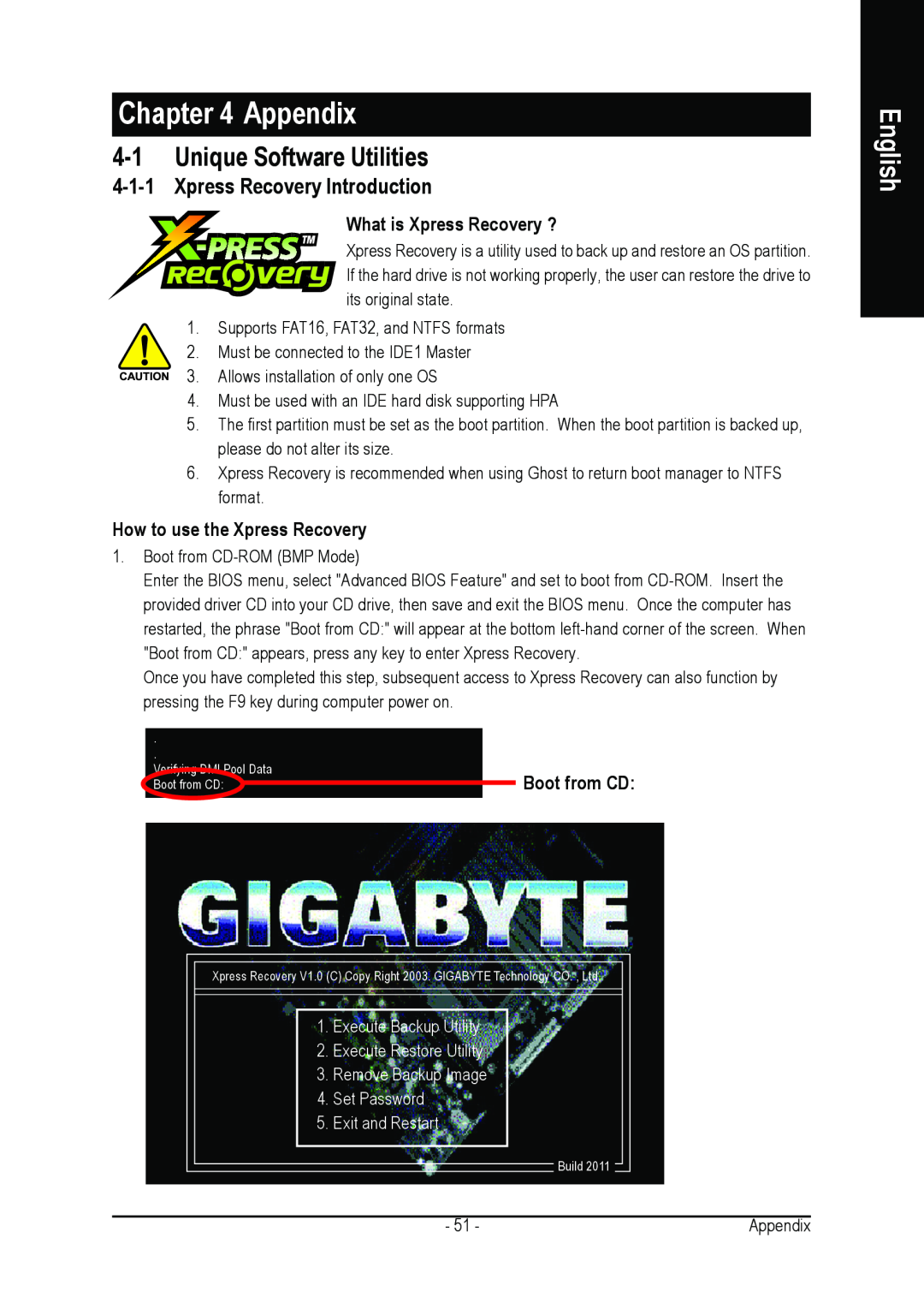 Gigabyte GA-7N400S Appendix, Unique Software Utilities, Xpress Recovery Introduction, What is Xpress Recovery ?, English 
