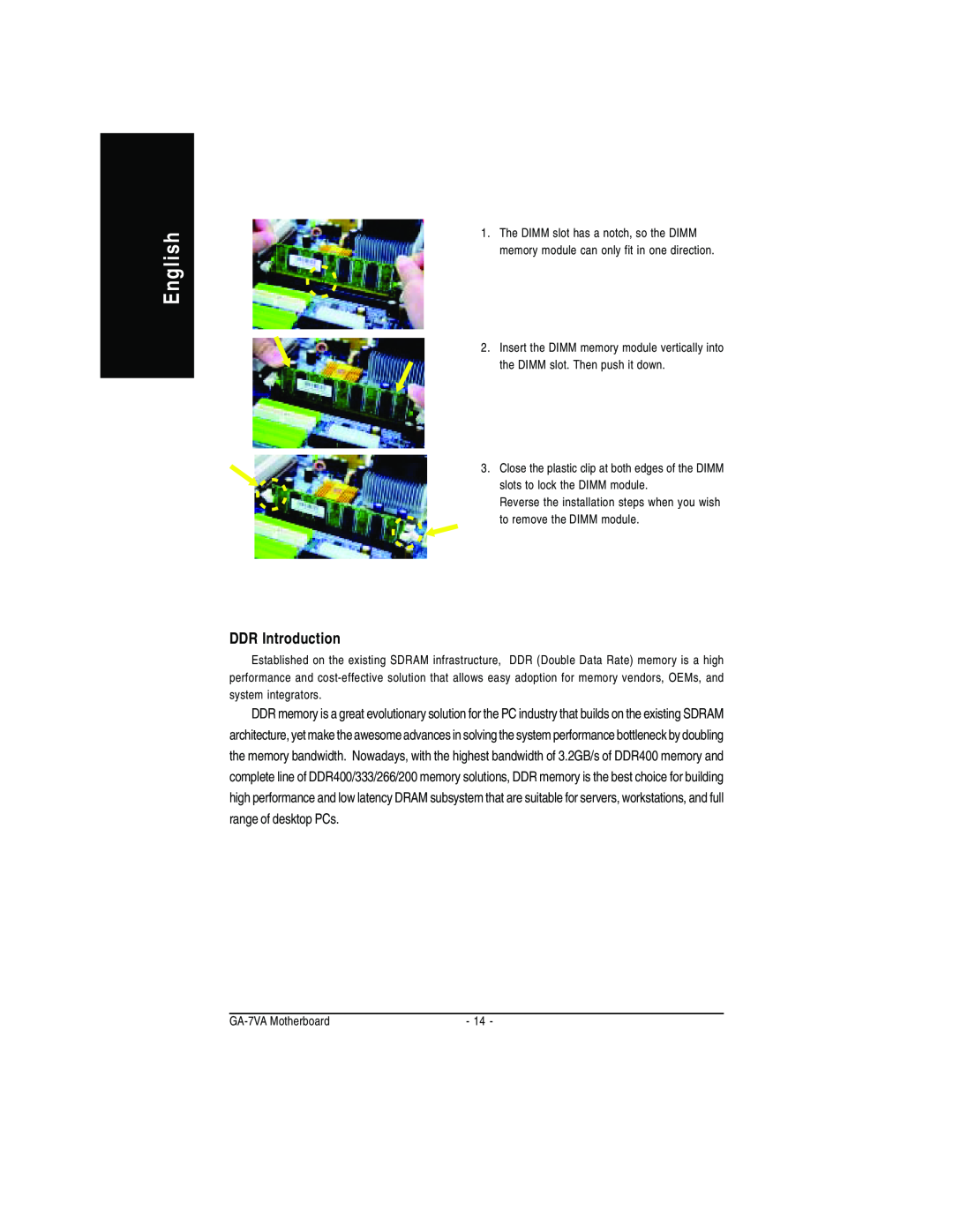 Gigabyte GA-7VA manual English, DDR Introduction 