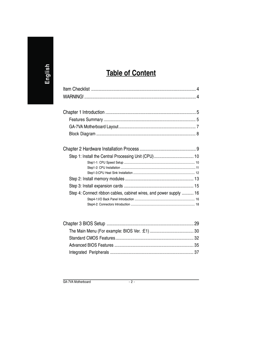 Gigabyte GA-7VA manual English, Table of Content 